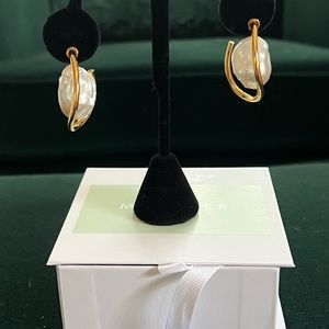 Gorgeous Mounser Gold Wax Hoop Earrings Baroque Pearl at Drop - Post Stud